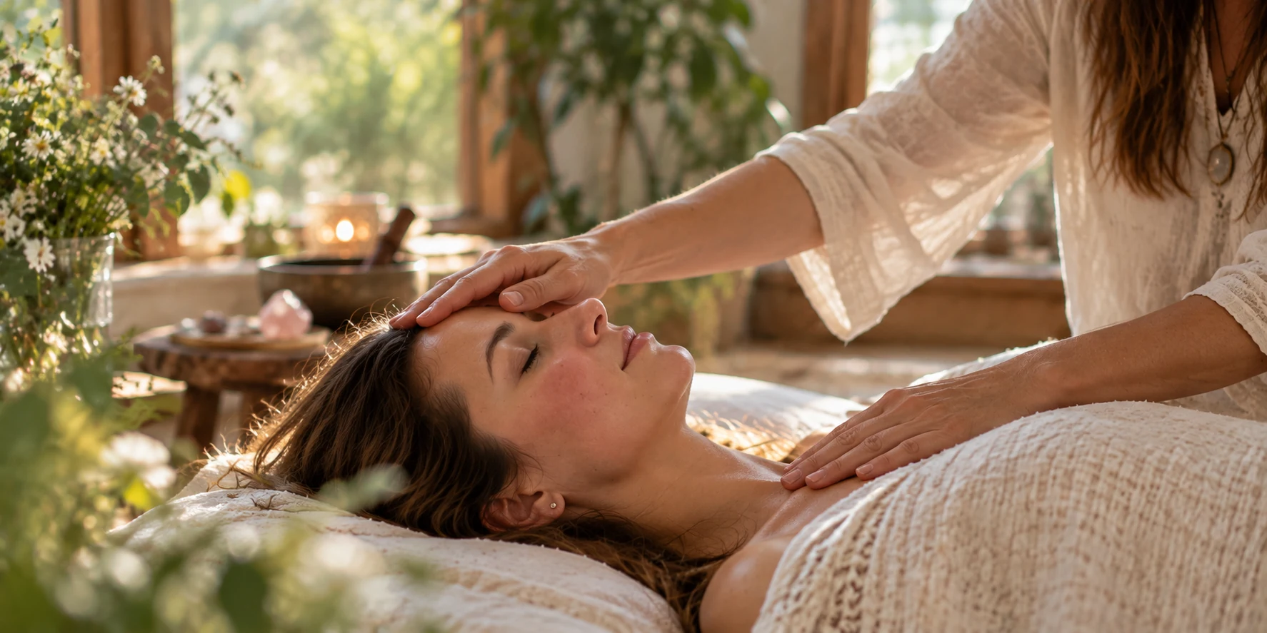 Chakrenmassage in warmem Licht